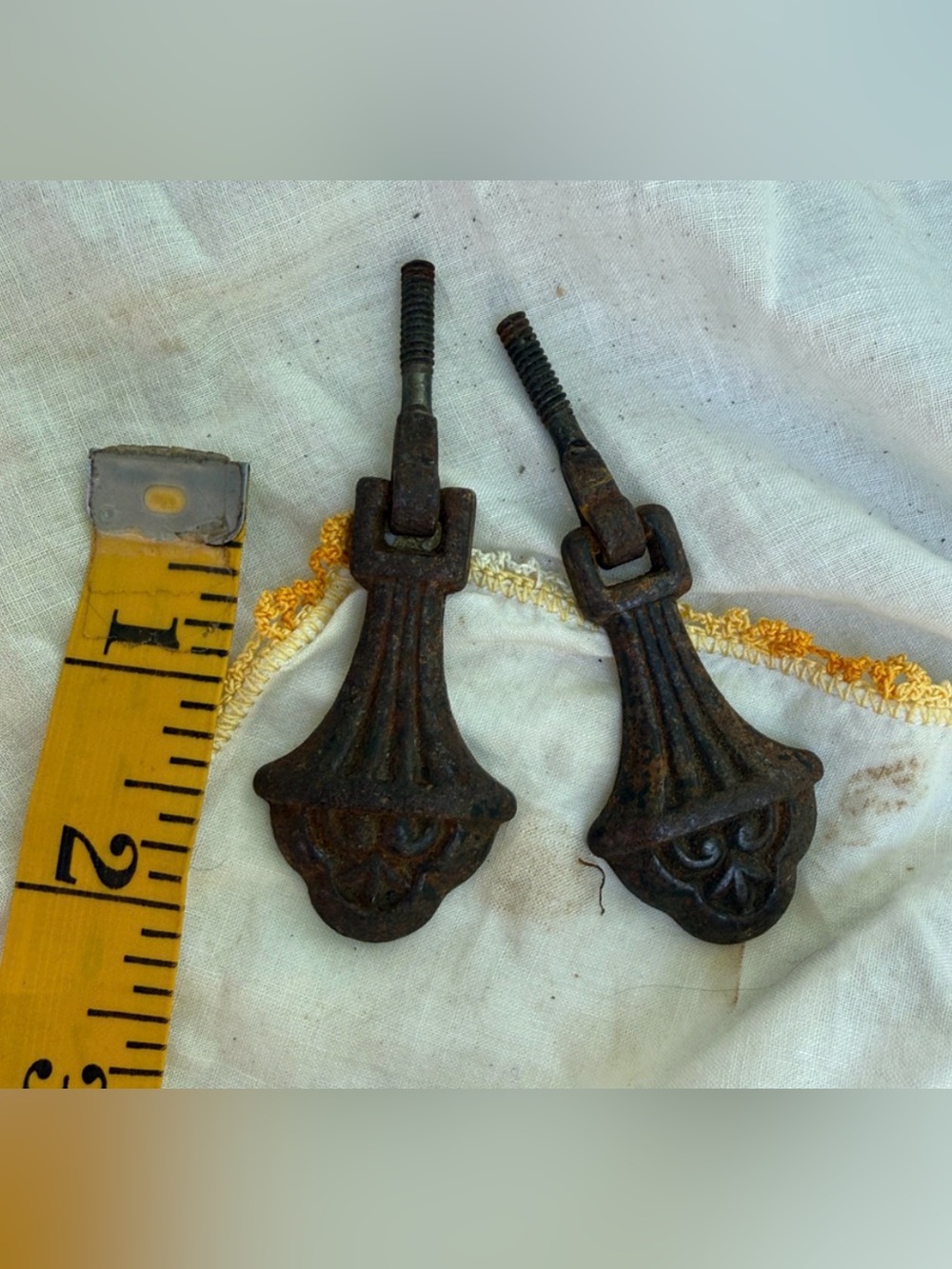 Antique German Heavy Cast Metal Drawer Pulls (Pair) - Picture 9 of 9